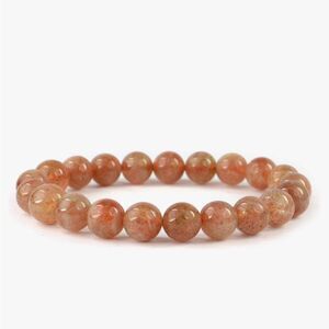 NEW Sunstone Gemstone 8mm Round Polished Bead Stretch Bracelet Unisex